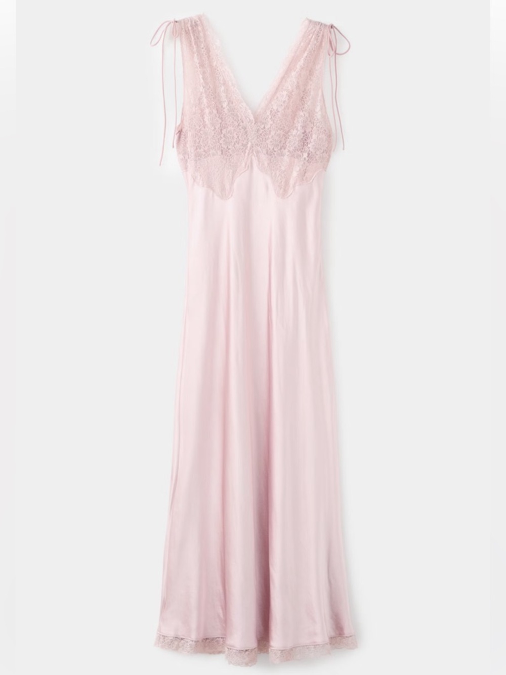 Mango Blush Pink Lace-Trim Satin Slip Dress